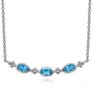 Sterling Silver .78ctw Station Style Blue Topaz Necklace, Design by Gabriel